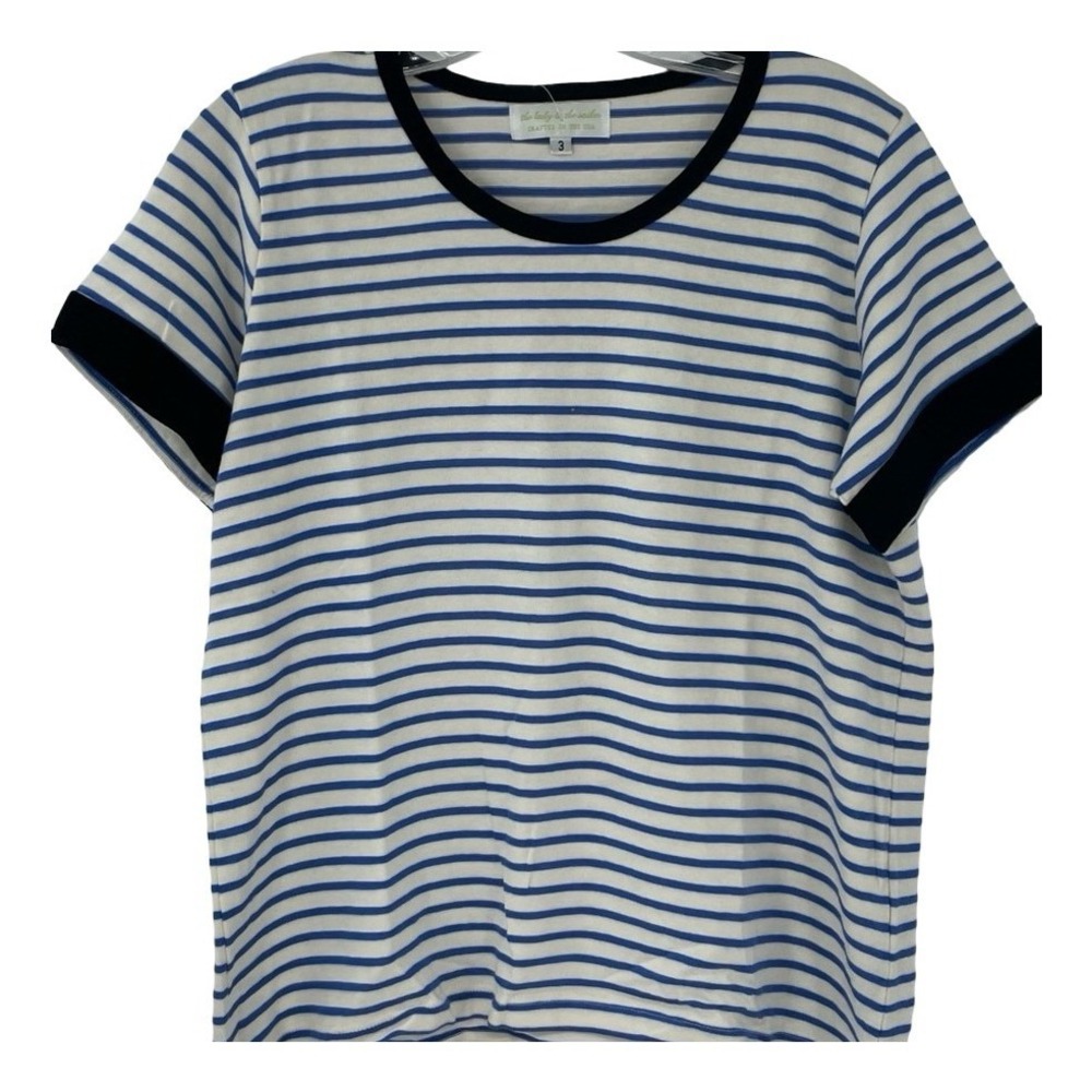 The Lady & The Sailor Women's T-Shirt Striped Blue White Cotton Sz 2